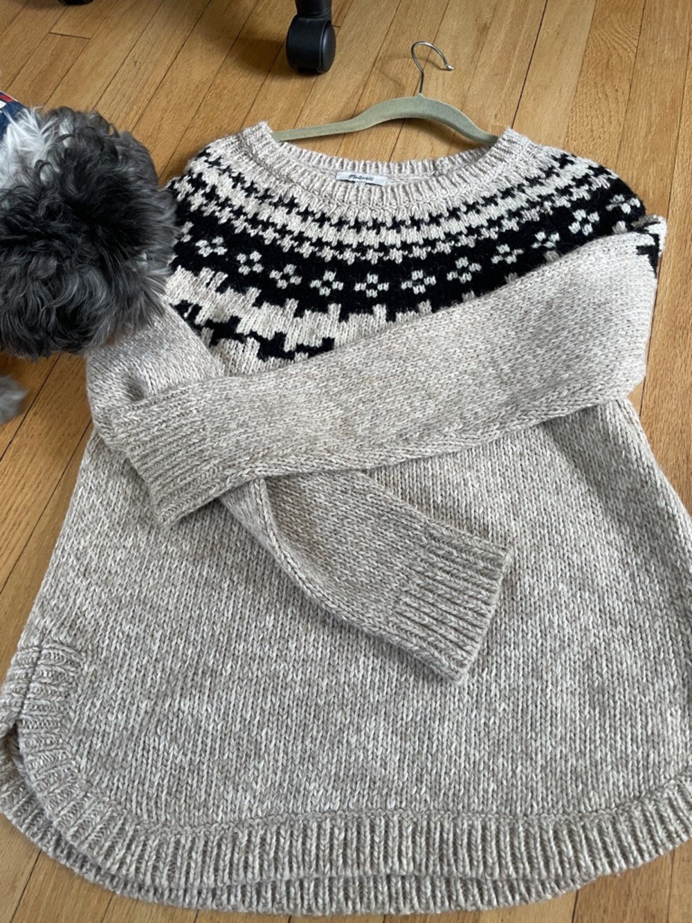 Madewell Beige and Black Fair Isle Crewneck Sweater